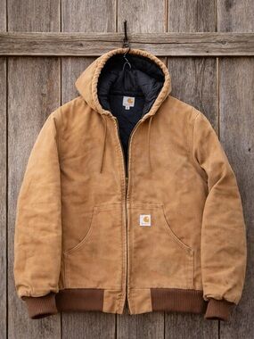 Vintage Carhartt J140 Duck Barn Jacket Quilt Lined USA Hooded Workwear Medium